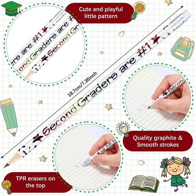 Alt view image 2 of 7 - 48 Pcs 2nd Graders Pencils Bulk Motivational Pencil with Eraser Welcome to Second Grade, Back to School Gifts for Students, Inspirational Pencil, for Student Teacher Classroom Reward