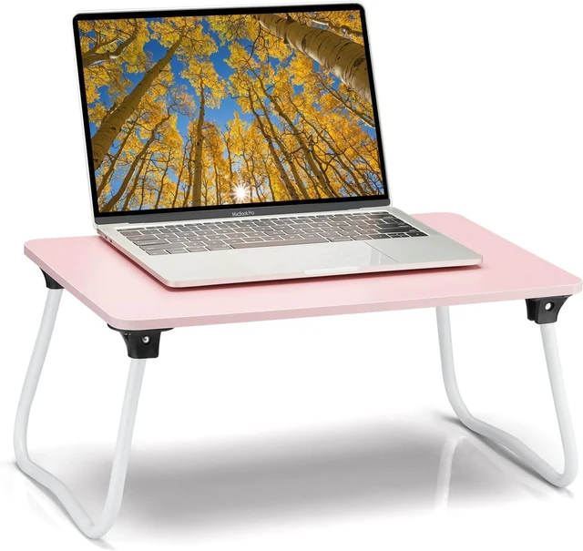 Main image of Foldable Lap Desk Laptop Stand Bed Desk Table Tray, Breakfast Serving Tray, Portable & Lightweight Mini Table, Lap Tablet Desk for Sofa Couch Floor - Pink