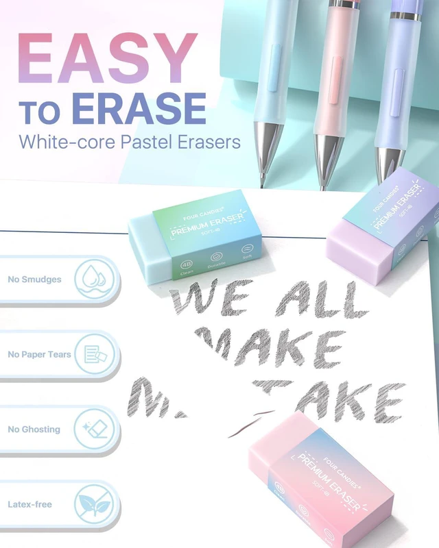 Alt view image 6 of 7 - Pastel Mechanical Pencil Set, 0.5mm & 0.7mm Point, Pack of 12 720 HB/2B Leads, 3 Erasers+18 Refills, Storage Case, Cute Pink/Purple/Blue Barrels, Rubber Grip, for Notes & Drawing