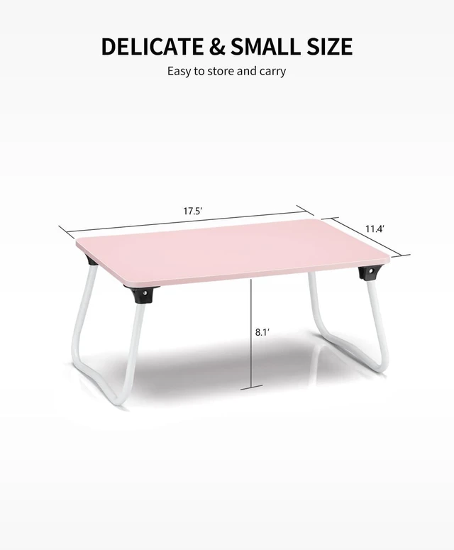 Alt view image 3 of 6 - Foldable Lap Desk Laptop Stand Bed Desk Table Tray, Breakfast Serving Tray, Portable & Lightweight Mini Table, Lap Tablet Desk for Sofa Couch Floor - Pink
