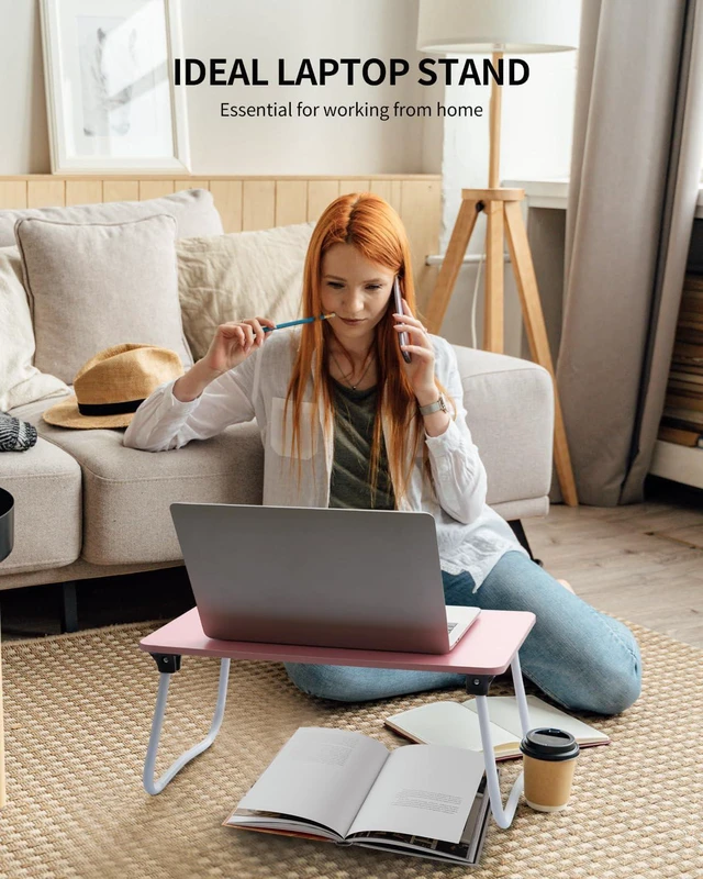 Alt view image 5 of 6 - Foldable Lap Desk Laptop Stand Bed Desk Table Tray, Breakfast Serving Tray, Portable & Lightweight Mini Table, Lap Tablet Desk for Sofa Couch Floor - Pink