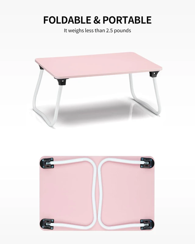 Alt view image 6 of 6 - Foldable Lap Desk Laptop Stand Bed Desk Table Tray, Breakfast Serving Tray, Portable & Lightweight Mini Table, Lap Tablet Desk for Sofa Couch Floor - Pink