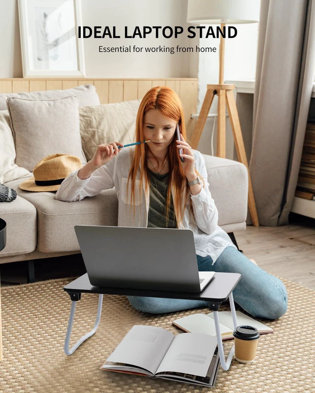 Alt view image 3 of 6 - Foldable Lap Desk Laptop Stand Bed Desk Table Tray, Breakfast Serving Tray, Portable & Lightweight Mini Table, Lap Tablet Desk for Sofa Couch Floor - Black