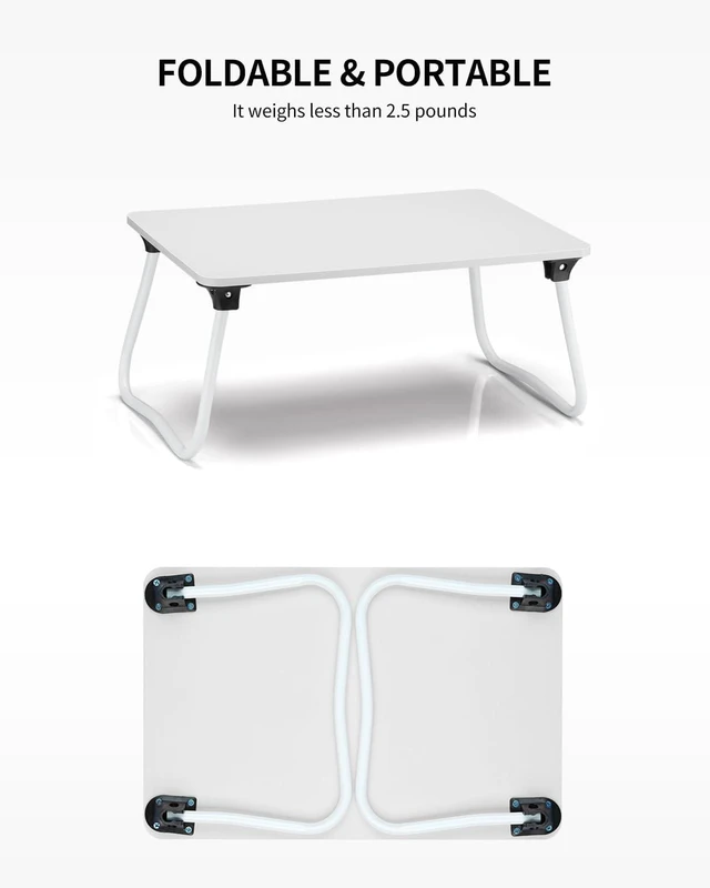 Alt view image 6 of 6 - Foldable Lap Desk Laptop Stand Bed Desk Table Tray, Breakfast Serving Tray, Portable & Lightweight Mini Table, Lap Tablet Desk for Sofa Couch Floor - White