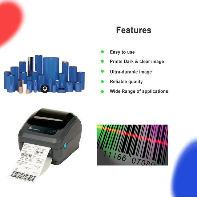 Alt view image 2 of 6 - 24 Rolls 4.33'' x 244' Premium Resin Enhanced Wax Ribbon, 110mm x 74m Black Thermal Transfer Ribbon, Desktop Barcode Thermal Label Printer Ribbons, 1/2'' Core, for Zebra GC, GK, GX, ZD & Eltron