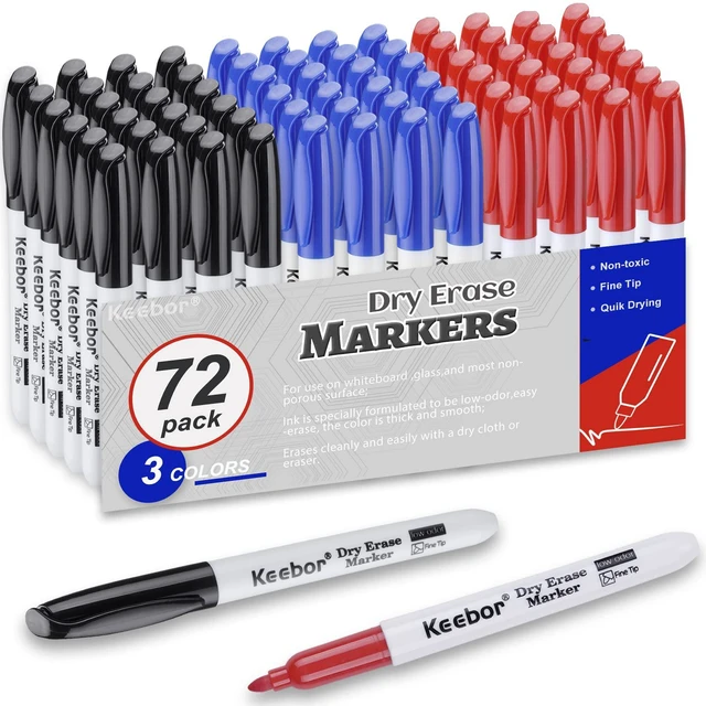 Main image of Dry Erase Markers Fine Tip, 3 Assorted Colors, 72 Pack Low-Odor Whiteboard Markers, Office Supplies Low-Odor Whiteboard Markers, Smooth Writing. Ideal for School, Classroom & Office Daily Supplies