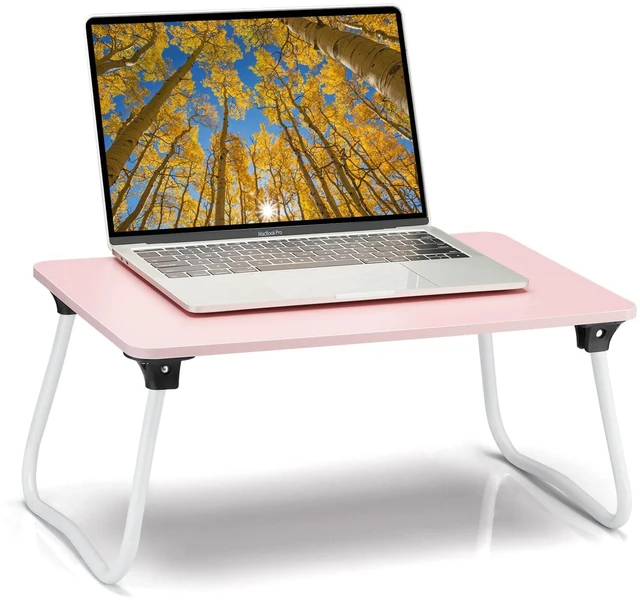 Main image of Foldable Lap Desk Laptop Stand Bed Desk Table Tray, Breakfast Serving Tray, Portable & Lightweight Mini Table, Lap Tablet Desk for Sofa Couch Floor - Pink