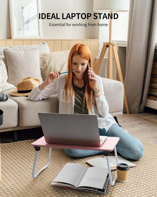 Alt view image 3 of 6 - Foldable Lap Desk Laptop Stand Bed Desk Table Tray, Breakfast Serving Tray, Portable & Lightweight Mini Table, Lap Tablet Desk for Sofa Couch Floor - Pink