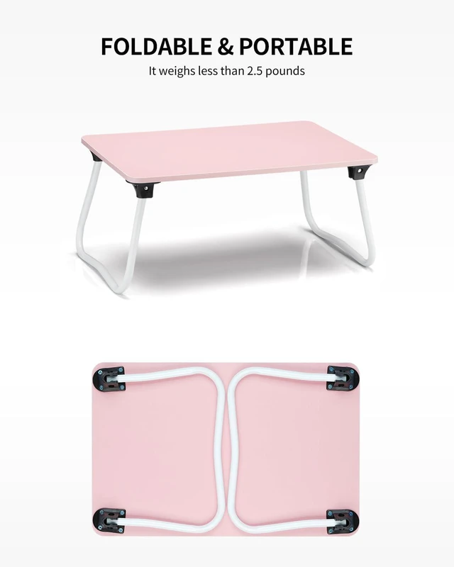Alt view image 5 of 6 - Foldable Lap Desk Laptop Stand Bed Desk Table Tray, Breakfast Serving Tray, Portable & Lightweight Mini Table, Lap Tablet Desk for Sofa Couch Floor - Pink