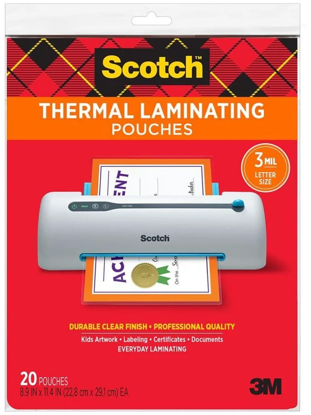 Main image of Matte Thermal Laminating Pouches, Letter Size 8.9 in x 11.4 in 20-pack, Ultra Clear with Matte Finish