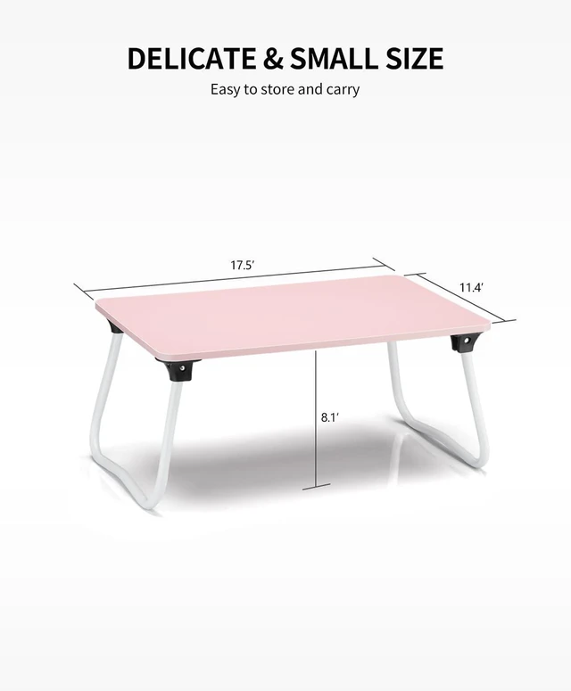 Alt view image 6 of 6 - Foldable Lap Desk Laptop Stand Bed Desk Table Tray, Breakfast Serving Tray, Portable & Lightweight Mini Table, Lap Tablet Desk for Sofa Couch Floor - Pink