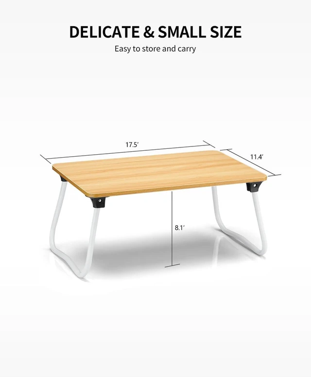 Alt view image 3 of 6 - Foldable Lap Desk Laptop Stand Bed Desk Table Tray, Breakfast Serving Tray, Portable & Lightweight Mini Table, Lap Tablet Desk for Sofa Couch Floor - Wood