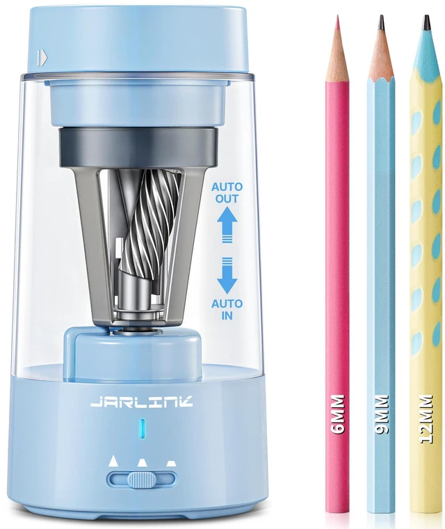 Main image of Fully Automatic Rechargeable Electric Pencil Sharpener 3 Adjustable Sharpness Modes, Compatible with 6-12mm Pencils, Hands-Free Operation for Home, Office and Classroom, Blue