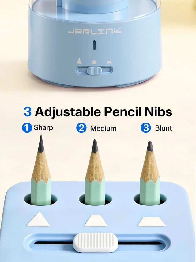Alt view image 4 of 7 - Fully Automatic Rechargeable Electric Pencil Sharpener 3 Adjustable Sharpness Modes, Compatible with 6-12mm Pencils, Hands-Free Operation for Home, Office and Classroom, Blue