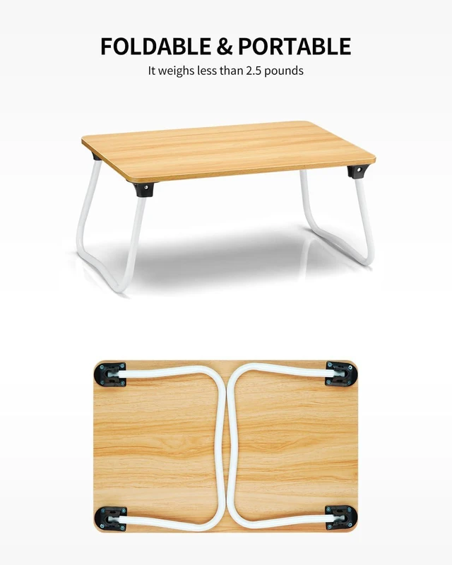 Alt view image 6 of 6 - Foldable Lap Desk Laptop Stand Bed Desk Table Tray, Breakfast Serving Tray, Portable & Lightweight Mini Table, Lap Tablet Desk for Sofa Couch Floor - Wood
