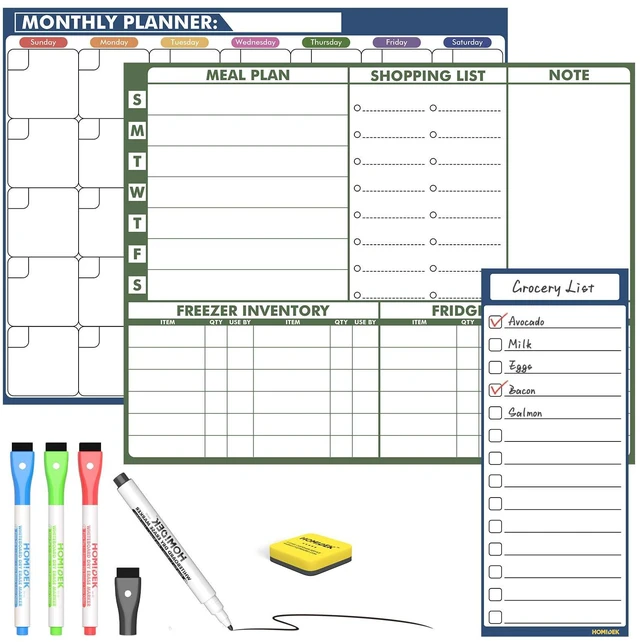 Main image of Magnetic Dry Erase Calendar for Refrigerator, Fridge Whiteboard Calendar Magnet Meal Planner Menu Board with Magnetic list, Dry Erase Markers and Eraser - 14 x 11 Inches