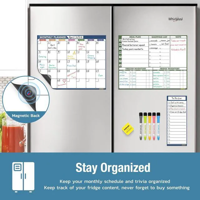 Alt view image 2 of 6 - Magnetic Dry Erase Calendar for Refrigerator, Fridge Whiteboard Calendar Magnet Meal Planner Menu Board with Magnetic list, Dry Erase Markers and Eraser - 14 x 11 Inches