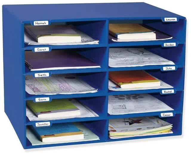 Alt view image 2 of 7 - Classroom Keepers Sturdy Cardboard Mailbox, 10-Slot, Blue, 16-5/8"H x 21" W x 12-7/8"D, 1 Unit