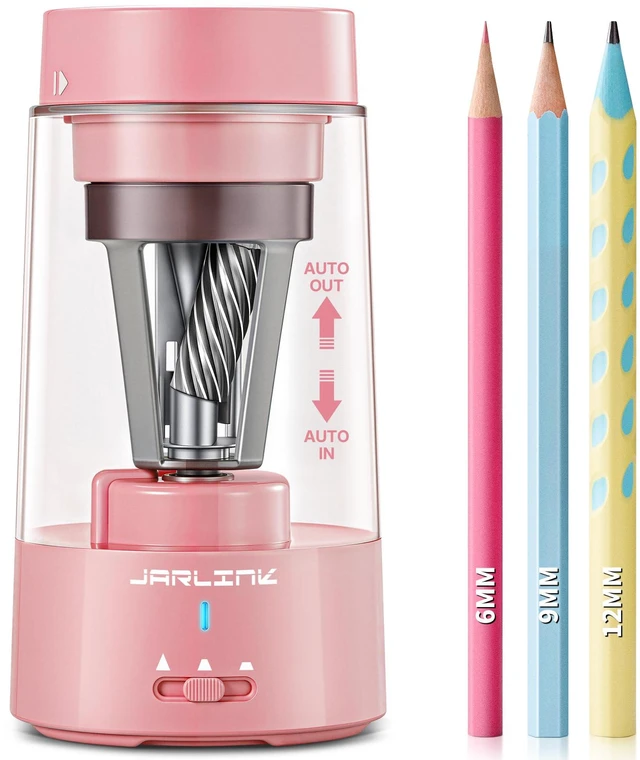 Main image of Fully Automatic Rechargeable Electric Pencil Sharpener 3 Adjustable Sharpness Modes, Compatible with 6-12mm Pencils, Hands-Free Operation for Home, Office and Classroom, Pink
