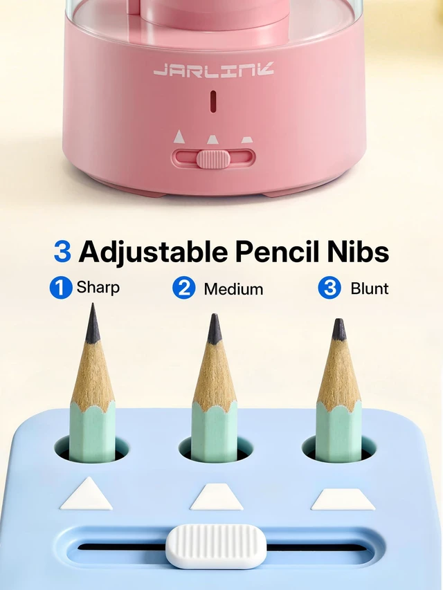 Alt view image 4 of 7 - Fully Automatic Rechargeable Electric Pencil Sharpener 3 Adjustable Sharpness Modes, Compatible with 6-12mm Pencils, Hands-Free Operation for Home, Office and Classroom, Pink