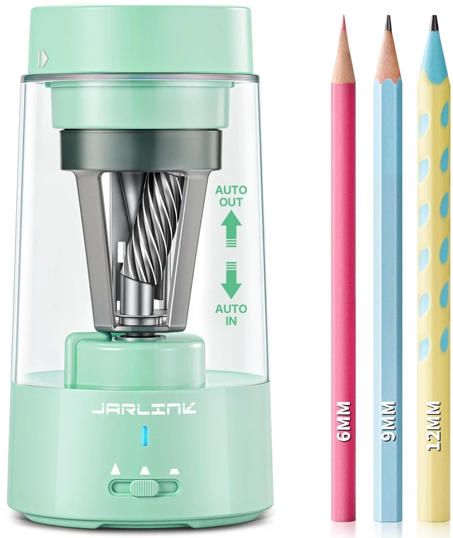 Main image of Fully Automatic Rechargeable Electric Pencil Sharpener 3 Adjustable Sharpness Modes, Compatible with 6-12mm Pencils, Hands-Free Operation for Home, Office and Classroom, Green