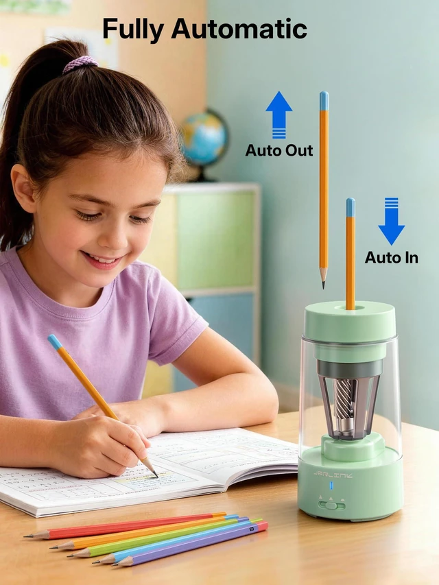 Alt view image 2 of 7 - Fully Automatic Rechargeable Electric Pencil Sharpener 3 Adjustable Sharpness Modes, Compatible with 6-12mm Pencils, Hands-Free Operation for Home, Office and Classroom, Green