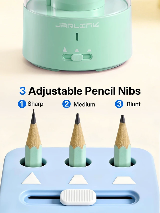 Alt view image 4 of 7 - Fully Automatic Rechargeable Electric Pencil Sharpener 3 Adjustable Sharpness Modes, Compatible with 6-12mm Pencils, Hands-Free Operation for Home, Office and Classroom, Green