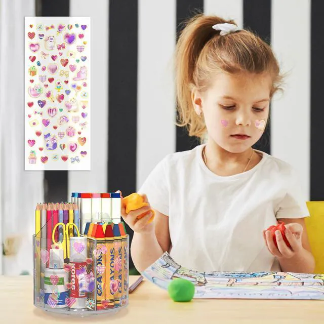 Alt view image 7 of 7 - Acrylic Pencil Organizer for Desk Crayon Organizer with Adhesive Sticker Rotating Art Supply Organizer with Kawaii Sticker