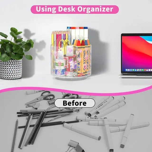 Alt view image 6 of 7 - Acrylic Pencil Organizer for Desk Crayon Organizer with Adhesive Sticker Rotating Art Supply Organizer with Kawaii Sticker