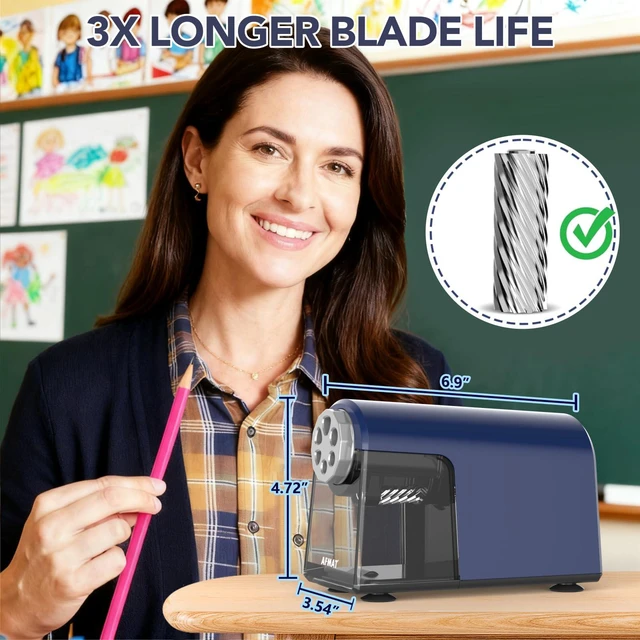 Alt view image 3 of 7 - Electric Pencil Sharpener for Classroom, 6 Holes, Cordless & Rechargeable, Fast Sharpen, Auto Stop, 10K+ Uses, Heavy Duty Pencil Sharpener for 6-11mm No.2/Large/Colored Pencils PSD2(Blue)