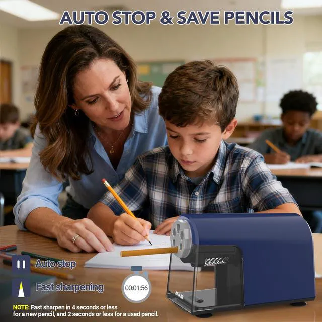Alt view image 4 of 7 - Electric Pencil Sharpener for Classroom, 6 Holes, Cordless & Rechargeable, Fast Sharpen, Auto Stop, 10K+ Uses, Heavy Duty Pencil Sharpener for 6-11mm No.2/Large/Colored Pencils PSD2(Blue)