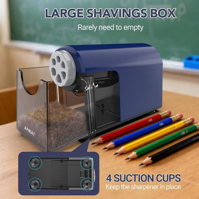 Alt view image 5 of 7 - Electric Pencil Sharpener for Classroom, 6 Holes, Cordless & Rechargeable, Fast Sharpen, Auto Stop, 10K+ Uses, Heavy Duty Pencil Sharpener for 6-11mm No.2/Large/Colored Pencils PSD2(Blue)