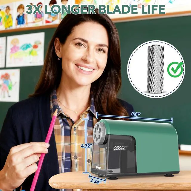 Alt view image 3 of 7 - Electric Pencil Sharpener for Classroom, 6 Holes, Cordless & Rechargeable, Fast Sharpen, Auto Stop, 10K+ Uses, Heavy Duty Pencil Sharpener for 6-11mm No.2/Large/Colored Pencils PSD2(Green)