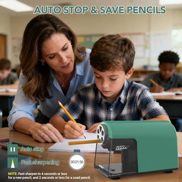 Alt view image 4 of 7 - Electric Pencil Sharpener for Classroom, 6 Holes, Cordless & Rechargeable, Fast Sharpen, Auto Stop, 10K+ Uses, Heavy Duty Pencil Sharpener for 6-11mm No.2/Large/Colored Pencils PSD2(Green)