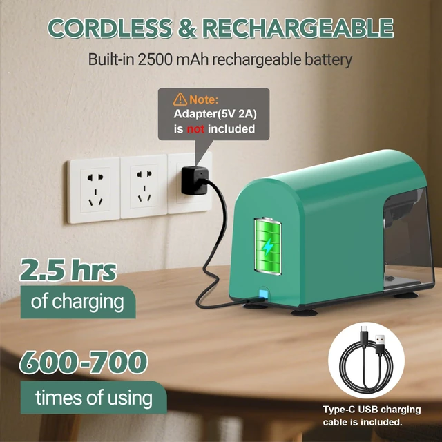 Alt view image 6 of 7 - Electric Pencil Sharpener for Classroom, 6 Holes, Cordless & Rechargeable, Fast Sharpen, Auto Stop, 10K+ Uses, Heavy Duty Pencil Sharpener for 6-11mm No.2/Large/Colored Pencils PSD2(Green)