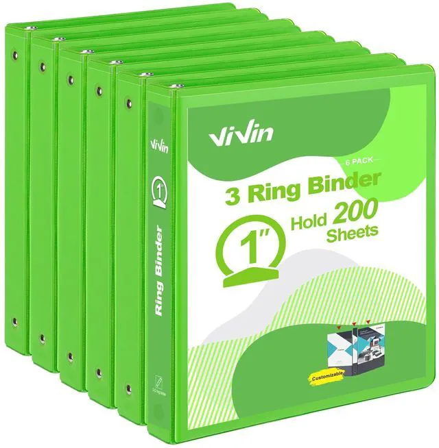 Main image of 1 Inch Round Ring View Binder for Durability, 6-Pack (Ivy Green) Standard 3 Ring Binder for 200 Sheets of US Letter Size Paper, PVC-Free, Clear View Cover, Office Home School Use