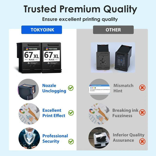 Alt view image 5 of 7 - 67XL Ink Compatible for HP Ink 67 HP 67XL 2 Pack Black Upgraded Chip 67XL Ink Use for DeskJet 2855e 2827e 2800e 4255e 2755e 2700e 2852e 2700 4155e 2734e Envy 6000 6055e Printer