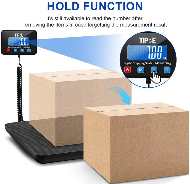 Alt view image 5 of 7 - Shipping Scale 440lbs for Packages,Lightweight Carbon Fibre Heavy Duty Digital Postal Scale,0.5 oz High Accuracy Commercial Scale with Charging Cable & Batteries for Small Business,Warehouse