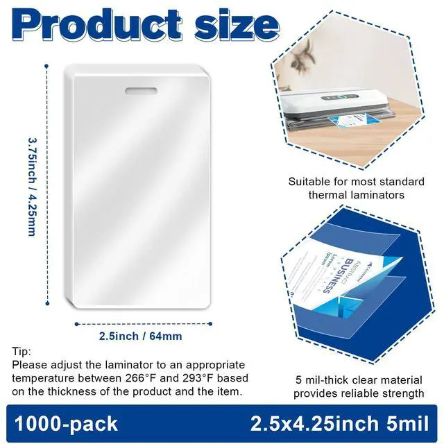 Alt view image 2 of 7 - 1000 Pack 5mil 2.5" x 4.2" Thermal Laminating Pouches Badge Laminate Pouches Clear Laminated Luggage Tags Printable Laminator Pouches for Business Permits Cards