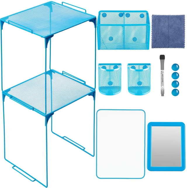 Main image of 13 Pcs Locker Organizer Kit Stackable Mesh Shelves School, Blue