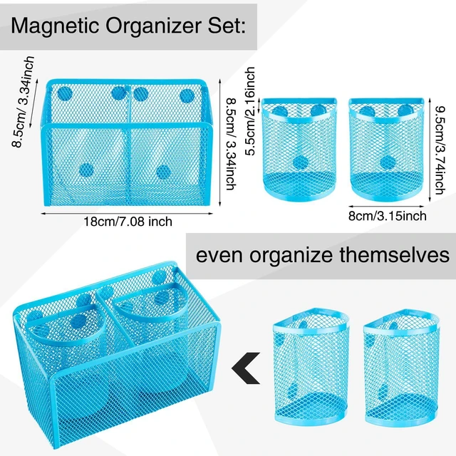 Alt view image 4 of 6 - 13 Pcs Locker Organizer Kit Stackable Mesh Shelves School, Blue