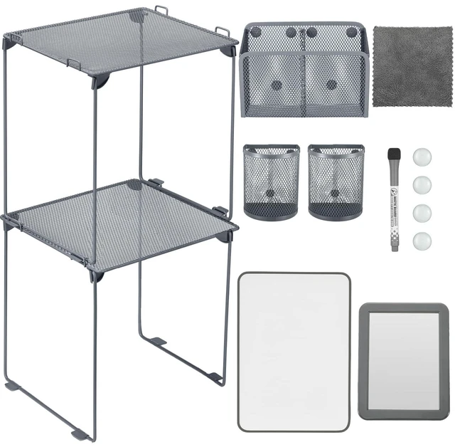 Main image of 13 Pcs Locker Organizer Kit Stackable Mesh Shelves School, Gray