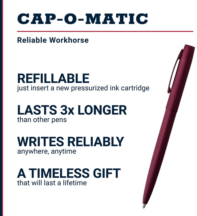 Alt view image 2 of 7 - Space Pen Black Cherry Cerakote Finish Cap-O-Matic Pen, Black Ink Pressurized Ballpoint Pen, Writes Upside Down and in Extreme Temperatures, Medium Point, Pocket Clip, Made in the USA