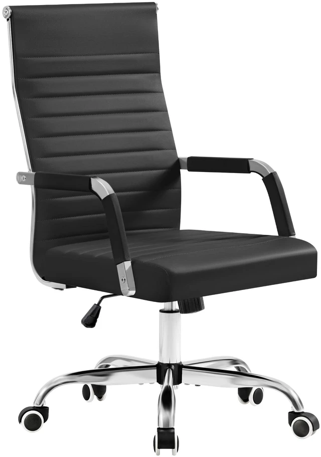 Main image of Ergonomic Office Desk Chair, Executive Ribbed Mid-Back PU Leather Conference Room Chair Adjustable Swivel Chair with Arms (1, Black)