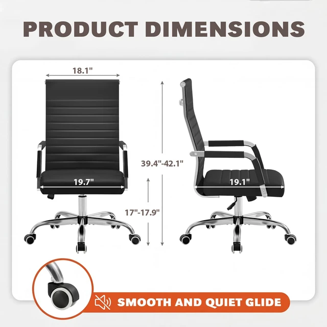 Alt view image 3 of 7 - Ergonomic Office Desk Chair, Executive Ribbed Mid-Back PU Leather Conference Room Chair Adjustable Swivel Chair with Arms (1, Black)