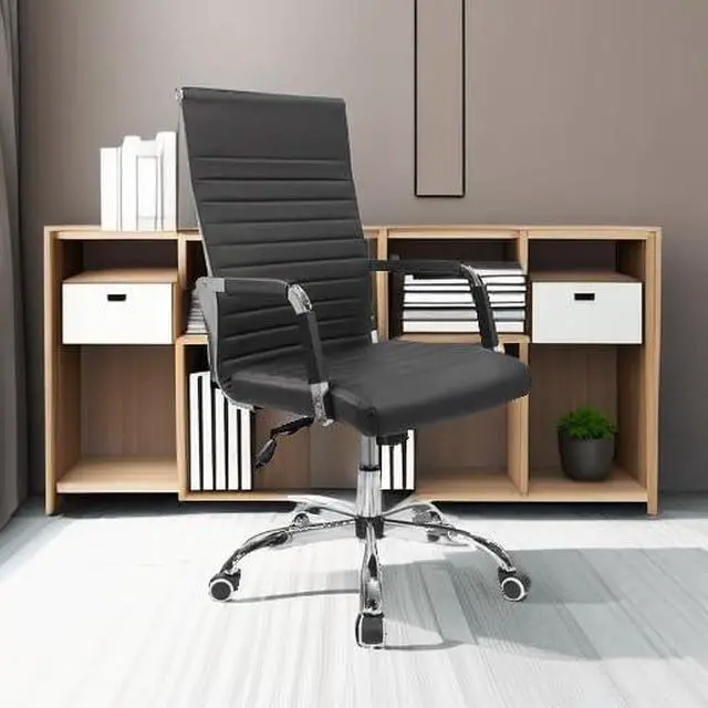 Alt view image 6 of 7 - Ergonomic Office Desk Chair, Executive Ribbed Mid-Back PU Leather Conference Room Chair Adjustable Swivel Chair with Arms (1, Black)
