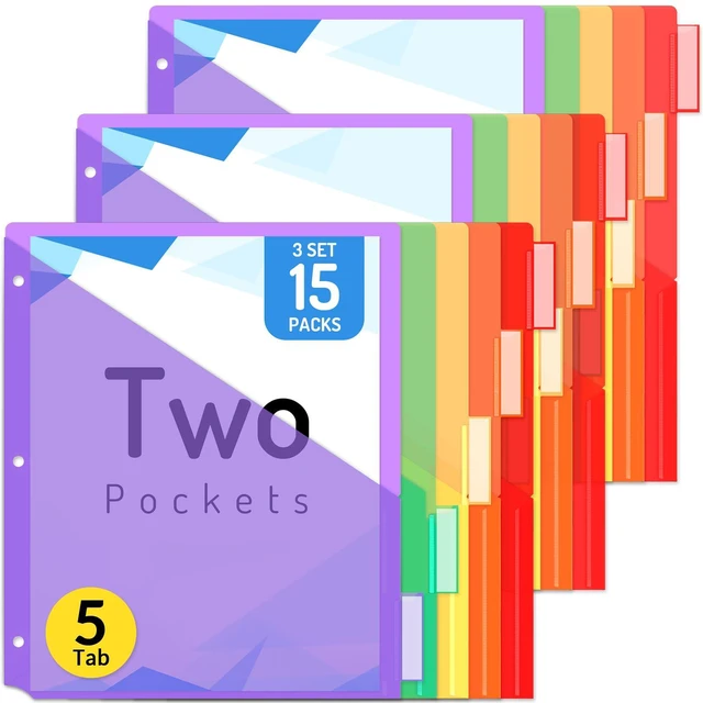 Main image of 15 Count Dividers with Pockets, 5 Tabs Dividers for 3 Ring Binder Binder with Pockets, Subject Divider with Pocket, Premium Quality Notebook Divider with Pocket, Purple, 3 Sets