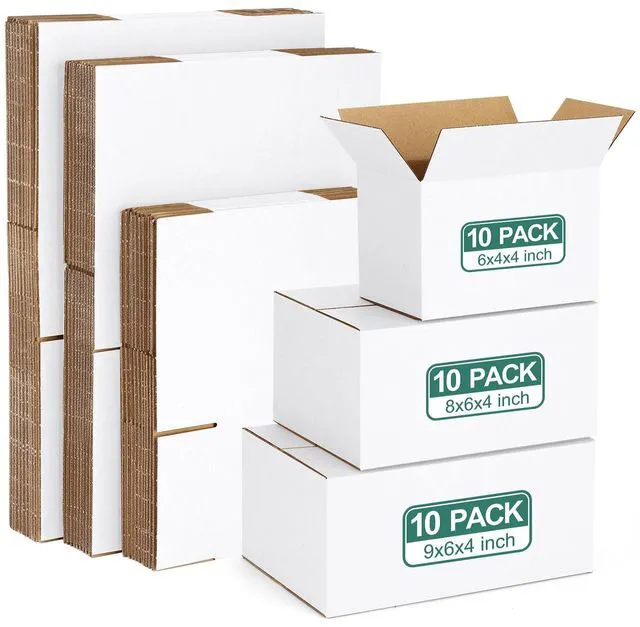 Main image of 30 Pack Small Shipping Boxes Assorted Sizes, White Corrugated Box Mailers, Cardboard Boxes for Packaging Small Business, Mailing, 6x4x4 & 8x6x4 & 9x6x4 10 PCS Each Small Boxes