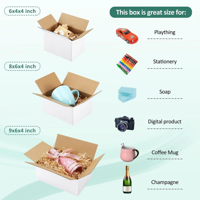 Alt view image 3 of 7 - 30 Pack Small Shipping Boxes Assorted Sizes, White Corrugated Box Mailers, Cardboard Boxes for Packaging Small Business, Mailing, 6x4x4 & 8x6x4 & 9x6x4 10 PCS Each Small Boxes