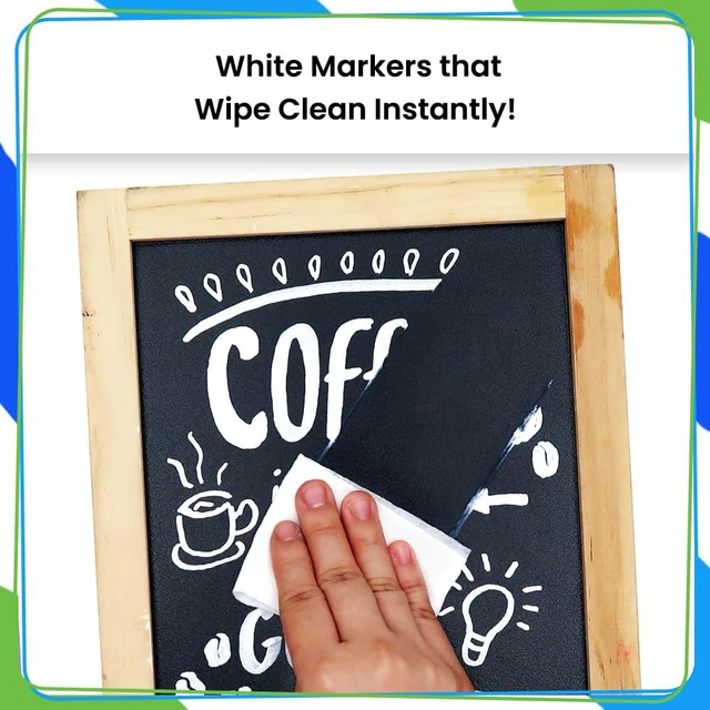 Alt view image 5 of 7 - 5 White Chalk Markers for Glass, Chalkboard, Blackboard, Window 5 Variety Pack - Fine Tip, Bold & Jumbo - Erasable Liquid Chalk Pens (1mm, 3mm, 6mm, 10mm, 15mm) - White Dry erase Markers